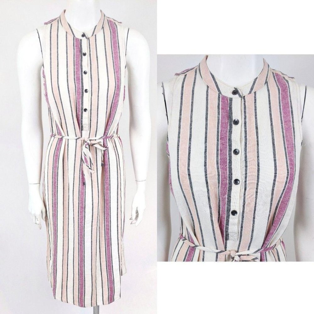 Splendid Linen Striped Shirt Dress NWT XS Pink Whi